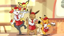  16:9 2020 3_toes 4_fingers anthro bangs braixen breast_size_difference breasts brit_(joaoppereiraus) brown_body brown_fur cake cleft_tail clipboard closed_eyes clothed clothing container cosplay_pikachu_(character) cosplay_pikachu_(costume) cup dessert digital_media_(artwork) dipstick_ears dipstick_tail dual_holding ear_markings eevee eve_(joaoppereiraus) fan_character feet female feral fingers food fur generation_1_pokemon generation_2_pokemon generation_6_pokemon group hair hair_over_eye hat headgear headwear heart_tail hi_res holding_clipboard holding_container holding_cup holding_food holding_object holding_pen holding_writing_utensil inner_ear_fluff inside joaoppereiraus kanna_(joaoppereiraus) leroy_(joaoppereiraus) lolicon male markings multicolored_body multicolored_ears multicolored_fur multicolored_tail neck_tuft nintendo one_eye_closed one_eye_obstructed open_mouth open_smile pen pichu pikachu pikachu_libre pokemon pokemon_(species) pokemon_cafe_remix pokemorph serving serving_dessert serving_food shirt short_stack signature smile tail tail_markings toes topwear tray tuft uniform wallpaper widescreen wink writing_utensil yellow_body yellow_fur young young_feral young_male 