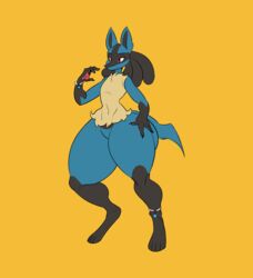  anthro featureless_chest featureless_crotch female flat_chested generation_4_pokemon hi_res laika_(buddybomb) lucario nintendo pokemon pokemon_(species) solo thewilldpink thick_thighs wide_hips 