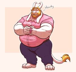  2020 4_toes 5_fingers anthro arm_hair asgore_dreemurr barazoku beard belly belt big_muscles blonde_hair body_hair bottomwear bovid caprine claws clothed clothing facial_hair feet fingers fully_clothed fur goat hair hi_res horn humanoid_hands lizard_soup long_ears male mammal moustache muscular muscular_anthro muscular_male overweight overweight_anthro overweight_male pants plantigrade shirt solo toes topwear undertale undertale_(series) white_body white_claws white_fur white_horn 