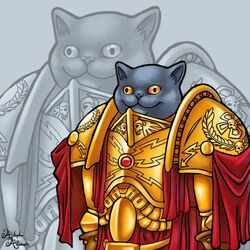  1:1 :3 adeptus_custodes adeptusadamaris anthro armor captain_general_kitten_(character) domestic_cat felid feline felis hi_res humor if_the_emperor_had_a_text-to-speech_device_(series) male mammal pun visual_pun warhammer_(franchise) warhammer_40000 what 