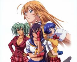  4girls eyepatch fingerless_gloves gloves ikkitousen ikkitousen_eloquent_fist kan&#039;u_unchou kanu_unchou multiple_girls ryofu_housen ryomou_shimei school_uniform serafuku sonsaku_hakufu white 