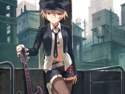  garter_belt guitar open_shirt stockings thigh-highs uni 