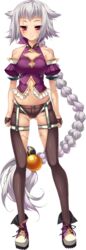  absurdly_long_hair absurdres ass_visible_through_thighs bare_shoulders blush braid breasts female full_body gakushin game_cg gloves grey_hair highres katagiri_hinata koihime_musou large_breasts long_hair looking_at_viewer midriff navel purple_eyes scar scar_on_face shoes short_shorts shorts single_braid skindentation smile solo standing transparent_background very_long_hair 