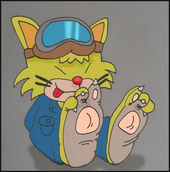  2016 3_toes barefoot claws clothed clothing digital_media_(artwork) dml26 feet felid foot_fetish foot_focus fur heart_symbol male mammal nintendo paws simple_background slightly_chubby smile soles spitz_(warioware) toe_claws toes tongue tongue_out warioware 