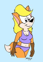  aimee_fizuth avoid_posting blonde_hair breasts canid canine cleavage clothed clothing female fox hair mammal navel panties robert_blake shirt smile solo tank_top topwear underwear world_of_fizz worldoffizz 