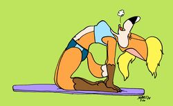  aimee_fizuth avoid_posting backbend blonde_hair camel_pose canid canine clothing female flexible fox hair kneeling leaning mammal ponytail robert_blake shirt solo tank_top topwear world_of_fizz worldoffizz yoga 