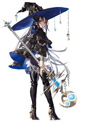  aemochi alternate_costume bad_id bad_twitter_id black_hair commentary_request female full_body hat high_heels long_hair red_eyes sennen_sensou_aigis staff thighhighs towa_(sennen_sensou_aigis) witch_hat 