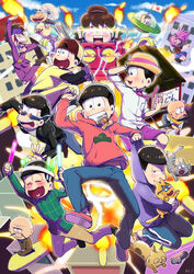  2girls 6+boys :d animal_ears bald baseball_bat baseball_cap baseball_uniform black_hair blush brothers brown_eyes brown_hair cat_ears cat_tail cellphone chibita closed_eyes commentary_request dayoon dekapan esper_nyanko facial_hair feline food food_stand glowstick grin hashimoto_nyaa hat hatabou head_flag heart heart_in_mouth highres hijirisawa_shonosuke hood hoodie iyami kl_(dgzonbi) matsuno_choromatsu matsuno_ichimatsu matsuno_jyushimatsu matsuno_karamatsu matsuno_osomatsu matsuno_todomatsu md5_mismatch moustache mouth_hold multiple_boys multiple_girls necktie oden open_mouth osomatsu-kun osomatsu-san osomatsu_(series) phone photoshop_(medium) pink_hair propeller resolution_mismatch robot sextuplets sheeeh! shorts siblings smartphone smile source_larger sportswear sunglasses tail tears torpedo ufo yatai yowai_totoko 