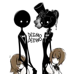  2boys 2girls alice_(deemo) bob_cut brown_hair commentary_request deemo deemo_(character) dual_persona expressionless genderswap_(ftm) genderswap_(mtf) hiding lestored_cro multiple_boys multiple_girls peeking_out rule_63 