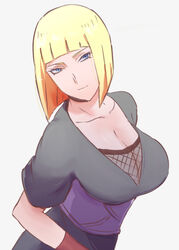  blonde_hair breasts cleavage female female fishnets k15 large_breasts naruto naruto_shippuuden ninja samui short_hair solo upper_body 