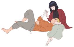  1boy alternate_hairstyle bandaged_arm couple female hand_holding highres husband_and_wife hyuuga_hinata lap_pillow naruto naruto:_the_last noeunjung93 uzumaki_naruto 