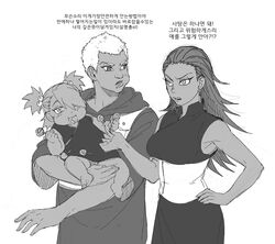  1boy 2girls akimichi_chouchou baby candy dark_skin highres karui korean lollipop mother_and_daughter multiple_girls naruto noeunjung93 omoi_(naruto) sleeveless translation_request twintails 