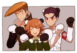  3boys animal_ears armband black_hair brown_hair commentary_request danganronpa:_trigger_happy_havoc danganronpa_(series) fujisaki_chihiro gloves ishimaru_kiyotaka long_hair luo_zi male_focus multiple_boys otoko_no_ko owada_mondo partial_commentary pompadour red_eyes smile uniform 