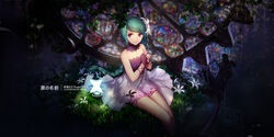  alternate_costume alternate_eye_color alternate_hairstyle artist_name bare_shoulders bloomers blurry braid chinese_commentary commentary_request depth_of_field detached_collar dress female fingerless_gloves flat_chest flower frills from_above gears gloves grass hair_flower hair_ornament hatsune_miku highres lace lace-trimmed_dress lace_trim lamp long_hair looking_at_viewer own_hands_together photoshop_(medium) pink_shorts plant project_diva_(series) project_diva_x purple_eyes shorts single_braid sitting solo stained_glass strapless strapless_dress string swd3e2 swept_bangs tsumi_no_namae_(vocaloid) underwear very_long_hair vines vocaloid white_flower 