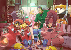  arm_cannon ass barrell_caskett_(mega_man) beard bike_shorts blonde_hair bon_bonne_(mega_man) brown_hair cabbie_hat chainsaw commentary_request crotch_plate data_(mega_man) facial_hair gloves green_eyes hat huge_weapon long_hair matilda_caskett_(mega_man) mega_man_(series) mega_man_legends_(series) mega_man_volnutt mko_(artist) multiple_boys multiple_girls old old_man photoshop_(medium) red_shorts roll_caskett_(mega_man) servbot_(mega_man) shorts smile teisel_bonne_(mega_man) tron_bonne_(mega_man) upskirt weapon yuna_(mega_man) 