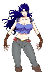  bad_id bad_pixiv_id blue_eyes blue_hair breasts cleavage female genderswap_(mtf) jojo_no_kimyou_na_bouken jonathan_joestar large_breasts long_hair matcha_cream_v messy_hair midriff phantom_blood rule_63 solo 