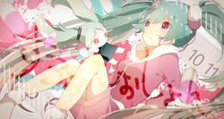  aimaina aqua_hair character_doll commentary_request female hatsune_miku komadori_ui long_hair medicine pill pink_eyes skirt slow_motion_(vocaloid) solo twintails very_long_hair vocaloid 