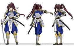  armor blue_eyes brown_hair crossed_arms female full_body japanese_armor katana looking_at_viewer lowres oda_nobuna_no_yabou official_art ponytail shibata_katsuie_(oda_nobuna_no_yabou) solo sword tagme weapon 