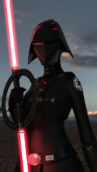  1girls 3d breasts clothed clothing female_clothed female_focus female_only female_solo helmet hi_res inquisitor inquisitor_(star_wars) ipicklejuicei lightsaber mirialan pose red_lightsaber seventh_sister smaller_female solo star_wars star_wars_rebels 