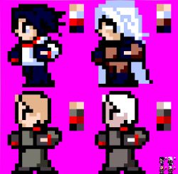  4boys adler_(akatsuki_blitzkampf) akatsuki_(akatsuki_blitzkampf) akatsuki_blitzkampf cloak commentary_request elektrosoldat final_fantasy from_side long_sleeves lowres multiple_boys murakumo_(akatsuki_blitzkampf) namelessl pink_background pixel_art simple_background 