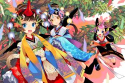  3girls bad_id bad_pixiv_id japanese_clothes kimono mask multiple_girls original photoshop_(medium) serenade_(sinohi) tengu 