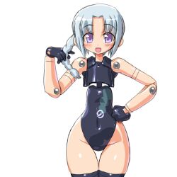  bad_id bad_pixiv_id blue_hair braid busou_shinki dd_(ijigendd) doll_joints female fort_bragg fort_bragg_dusk joints open_mouth purple_eyes short_hair single_braid smile solo thigh_gap thighhighs 