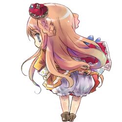  atelier atelier_(series) atelier_meruru bloomers blue_eyes brown_hair brunette_hair cape chibi crown dress from_behind long_hair looking_back lowres maromi_(am97) merurulince_rede_arls underwear 