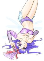  bandana bandana bra detached_sleeves female final_fantasy final_fantasy_ii leila lingerie long_hair lying midriff purple_eyes purple_hair solo tanyaoh underwear white_background 