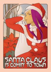  art_nouveau artist_request bag capelet cloak dark_skin dragon_quest dragon_quest_iv english flower hat long_sleeves minea poinsettia santa_costume santa_hat solo 