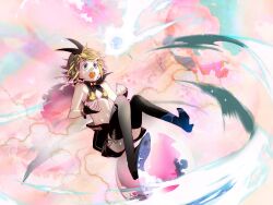  bad_id bad_pixiv_id bare_shoulders bikini bikini_top_only blonde_hair boots female fingerless_gloves flat_chest gloves green_eyes hair_ribbon highres kagamine_rin navel open_mouth paint.net_(medium) ribbon short_hair shorts solo swimsuit tamago_kakeouji thigh_boots thighhighs vocaloid 