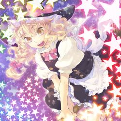  bamboo_broom blonde_hair broom broom_riding commentary_request female hat kirisame_marisa solo star_(symbol) tomobe_kinuko touhou witch_hat yellow_eyes 