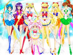  6+girls 7girls aino_minako bishoujo_senshi_sailor_moon chibi_usa hino_rei kino_makoto lolicon luna_rune mizuno_ami multiple_girls sailor_chibi_moon sailor_jupiter sailor_mars sailor_mercury sailor_moon sailor_v sailor_venus smile tsukino_usagi 