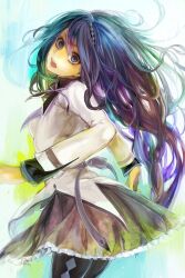  akemi_homura akemi_homura_(magical_girl) bad_id bad_pixiv_id black_eyes black_hair female hairband highres long_hair long_sleeves looking_at_viewer looking_back mahou_shoujo_madoka_magica mahou_shoujo_madoka_magica_(anime) multicolored_hair open_mouth pantyhose solo tcb wide-eyed 