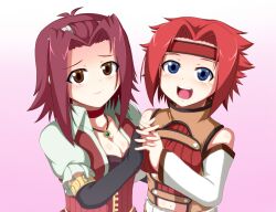  2girls blue_eyes blush code_geass crossover hand_holding holding_hands izayoi_aki kallen_stadtfeld kiriya_obu_gn multiple_girls red_hair smile yu-gi-oh! yugioh_5d&#039;s yuu-gi-ou_5d&#039;s 