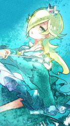  bare_shoulders blonde_hair blue_eyes commentary_request crown dress female hair_over_one_eye kayako_(bimabima) long_hair looking_at_viewer mario_(series) rosalina solo star_(symbol) star_wand super_mario_galaxy wand 