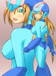  blush capcom green_eyes open_mouth rockman rockman_(character) rule_63 smile tororu 