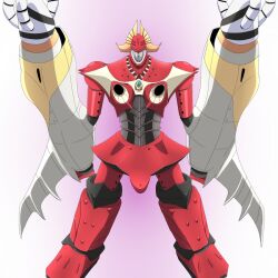  armor big_duo commentary_request drill huge_weapon mecha no_humans pink_background robot simple_background solo standing the_big_o weapon yoshida_keiji 