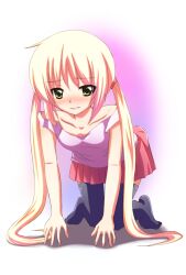  all_fours blonde_hair blush commentary_request female green_eyes hayate_no_gotoku! long_hair sanzen&#039;in_nagi solo thighhighs twintails yuu_yuu_(netaeshi58) 