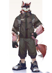  2021 2:3 accessory anthro asian_sword backpack bottomwear canid canine canis claws clothed clothing facial_hair fingerless_gloves footwear full-length_portrait gloves hair handwear headband hi_res jacket looking_at_viewer male mammal melee_weapon muscular muscular_anthro muscular_male portrait seatohao shoes simple_background smile solo sword tail topwear weapon white_background wolf 