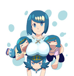  4girls big_breasts blue_eyes blue_hair clothing creatures_(company) female female_only freckles game_freak hair_ornament hairband harper_(pokemon) hotsaurus hou_(pokemon) human lana&#039;s_mother_(pokemon) lana_(pokemon) milf mob_face mother_and_daughter multiple_girls nintendo pokemon pokemon_(anime) pokemon_(game) pokemon_sm sarah_(pokemon) shirt siblings sisters skirt sui_(pokemon) suiren&#039;s_mother_(pokemon) suiren_(pokemon) tied_hair twins white_background 