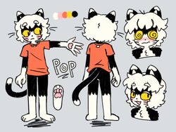  2023 4:3 black_body black_fur blush character_name clothing color_swatch colored dipstick_ears dipstick_limbs dipstick_tail ear_markings felid fur hair male mammal markings model_sheet multicolored_ears pawpads pink_blush pink_mouth pink_pawpads pop_(popstick) popstick red_clothing red_shirt red_topwear shirt simple_background solo spiral_eyes tail tail_markings topwear white_body white_chest white_fur white_hair white_inner_ear white_paws yellow_eyes 