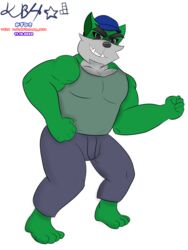  2022 3:4 absurd_res alpha_channel anthro black_eyebrows black_eyes blue_cap dasyurid dasyuromorph eyebrows fur green_body green_fur hi_res kbh_kazuhisa male mammal marsupial muscular muscular_male richard_devil solo tasmanian_devil 