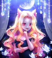  :3 animal_ears bad_id bad_pixiv_id blonde_hair blood blood_on_face breasts choker cleavage female hayun highres long_hair looking_at_viewer moon night oerba_yun_fang open_mouth original red_eyes revision smile solo vampire 