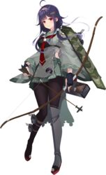  ahoge arrow_(projectile) blue_whale bow_(weapon) camouflage female flight_deck full_body gloves hair_flaps hairband haori highres holding holding_arrow holding_bow_(weapon) holding_weapon japanese_clothes kantai_collection kujou_ichiso looking_at_viewer low_twintails muneate official_art partially_fingerless_gloves quiver ryuuhou_(kancolle) ryuuhou_kai_ni_(kancolle) school_uniform serafuku source_request taigei_(kancolle) transparent_background twintails weapon whale whale_ornament yugake 