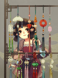  arm_at_side artist_request black_eyes black_hair check_artist chinese_clothes chinese_commentary clouble commentary_request cowboy_shot female grey_background hand_up hanfu holding jade_(gemstone) jewelry layered_sleeves lipstick long_sleeves looking_at_object looking_away looking_up lotus_root makeup mizura o-ring orb original ornament_focus rabbit_ornament robe sash shelf short_over_long_sleeves short_sleeves shuangyaji sidelocks sideways_glance smile smoke solo standing tassel unworn_jewelry updo white_nails wide_sleeves yaopei 