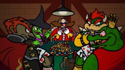  2023 anthro banjo-kazooie beverage bloodshot_eyes bowser captainquack64 card clothing container crocodilian crossover crown cup donkey_kong_(series) dr._eggman female ganondorf gerudo group gruntilda_winkybunion hat headgear headwear hi_res human k_rool koopa kremling magic_user male mammal mario_bros nintendo ocarina_of_time playing_card poker poker_chip pronounced_browridge rareware reptile scalie sega sonic_the_hedgehog_(series) the_legend_of_zelda toony witch witch_hat 