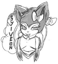  anthro anthrofied big_breasts breasts canid canine eeveelution eyeshadow felid feline female fox generation_6_pokemon hi_res madjoker makeup mammal monochrome nintendo pokemon pokemon_(species) pokemorph solo sylveon 