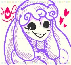  2019 black_eyes blush breasts crapcrazy dimple ebolable fakemon female fusion goo_creature goo_humanoid grin hair heart_symbol humanoid low_res mammal mozzamazel nintendo not_furry pokemon pokemon_clover purple_body purple_hair smile smirk solo swapdoodle teeth virus white_face 