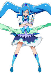  blue_choker blue_eyes blue_footwear blue_hair blue_skirt blue_vest boots choker closed_mouth crossed_arms cure_fontaine female floating_hair full_body gloves gunbuster_pose hair_ornament healin&#039;_good_precure healing_wand heart heart_hair_ornament heart_wand highres holding holding_wand knee_boots layered_skirt legs_apart long_hair looking_at_viewer magical_girl on_kazu pegitan_(precure) precure puffy_sleeves sawaizumi_chiyu serious shiny_skin simple_background skirt solo standing very_long_hair vest wand white_background white_gloves 