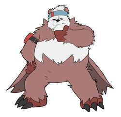  2022 anthro belly big_belly biped black_nose brown_body fan_character generation_6_pokemon hi_res kemono leaf nintendo overweight pangoro pokemon pokemon_(species) simple_background solo whitebeast20 